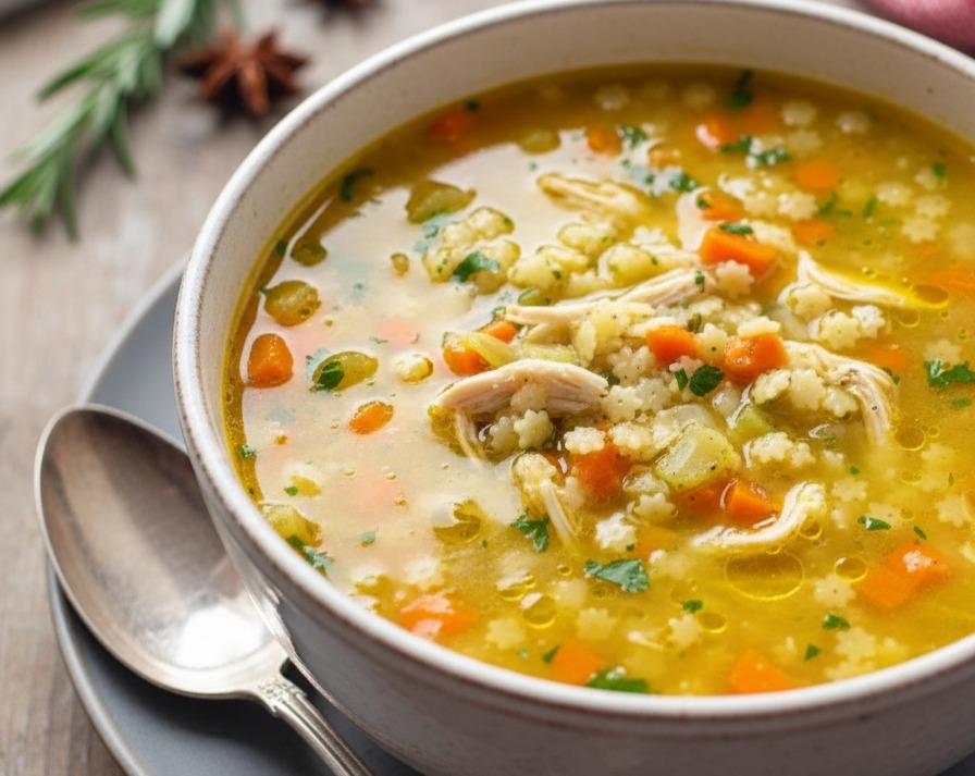 Cozy Chicken Star Noodle Soup: The Ultimate Feel Good Comfort Broth serving