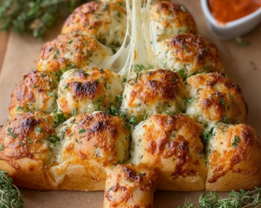 Yummy Cheesy Christmas Tree Pull Apart Bread for Easy Party Appetizers serving