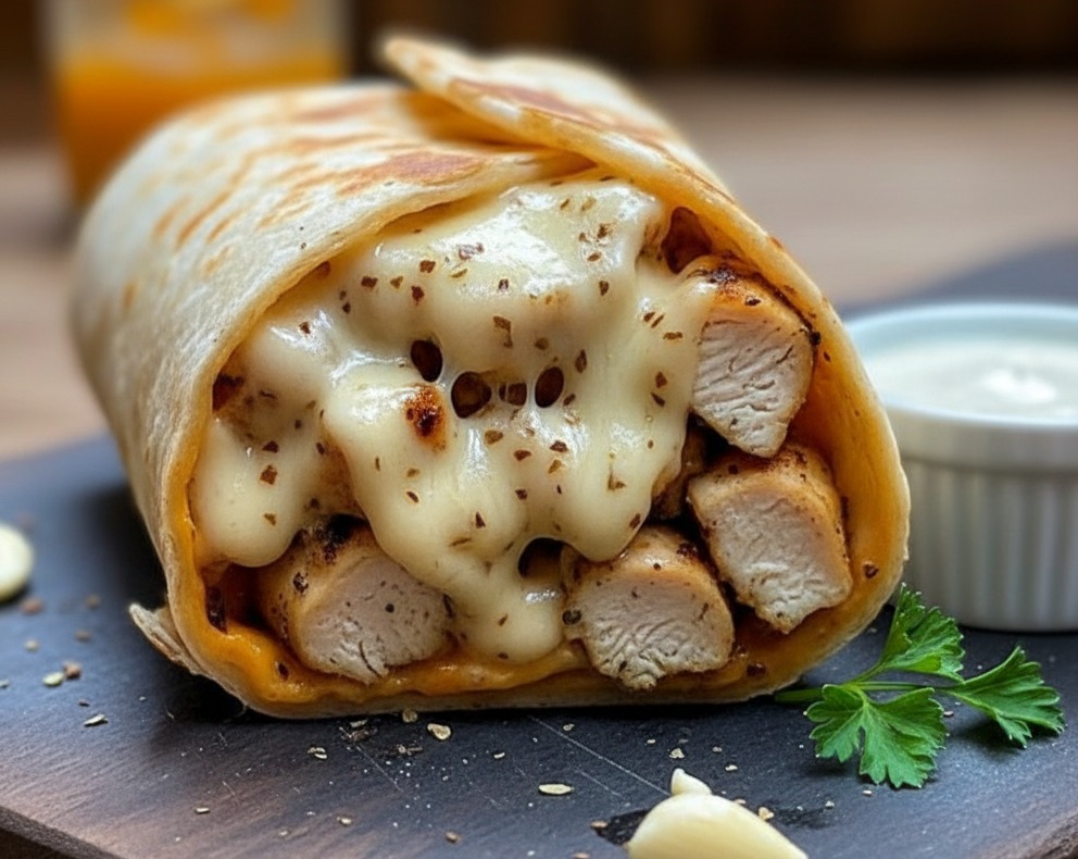 Easy Homestyle Cheesy Garlic Chicken Wraps: Best Baked Dinner serving