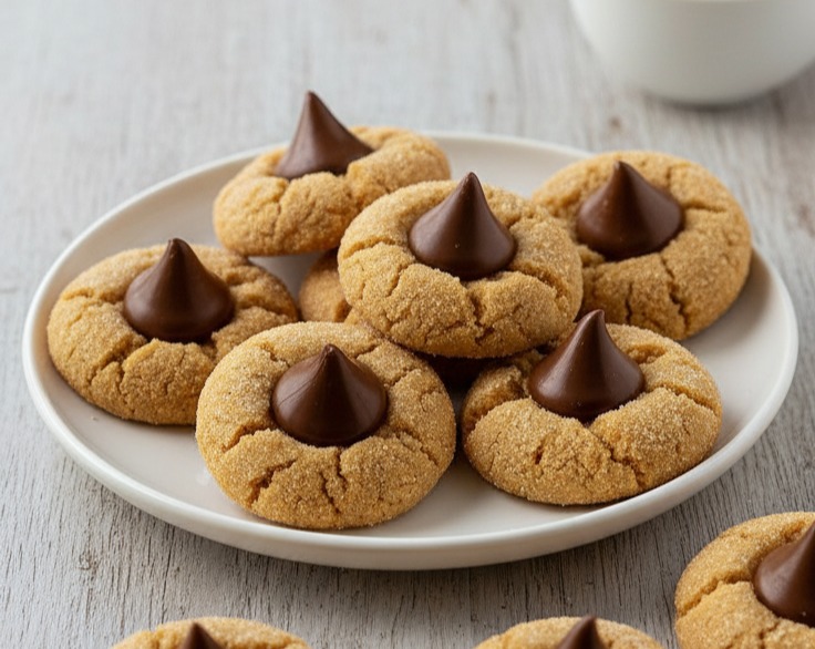 Easy Soft Chewy Peanut Butter Blossoms Best Original Christmas Cookies serving