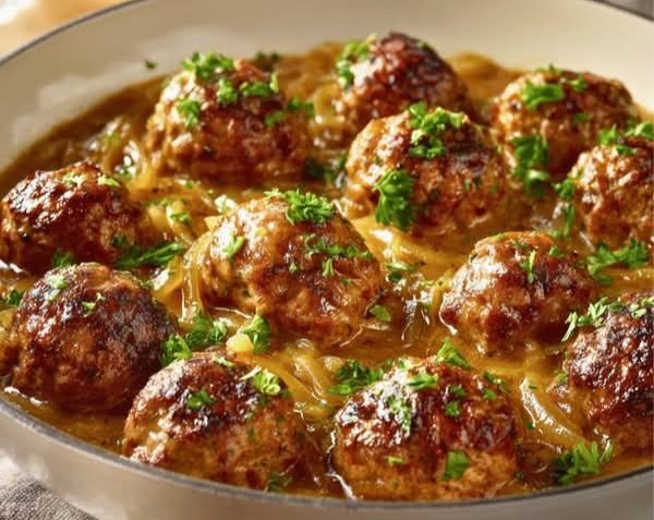 French Onion Meatballs Special Meat Cooking Dish Party Food Ideas overview