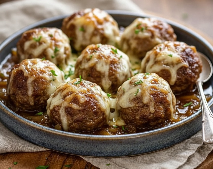French Onion Meatballs Special Meat Cooking Dish Party Food Ideas serving