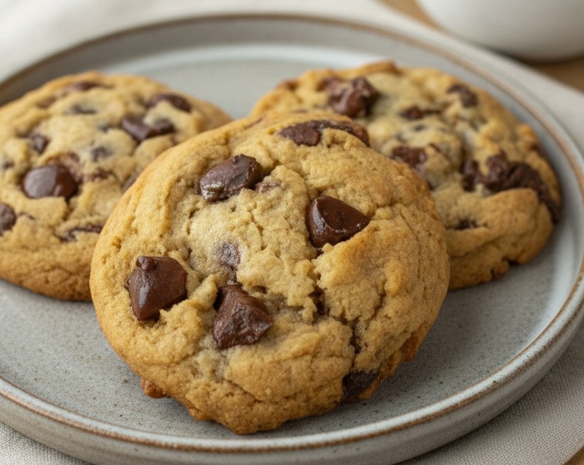 Homemade Cafe Style Thick Gooey Two-Chip Chocolate Chunk Cookies serving