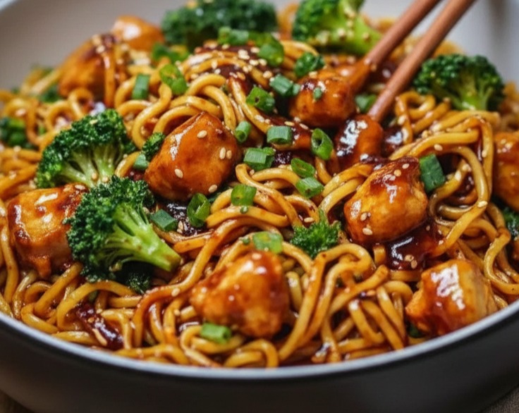 Sticky Garlic Chicken Noodles Quick Filling Fall Noodle Supper Ideas serving