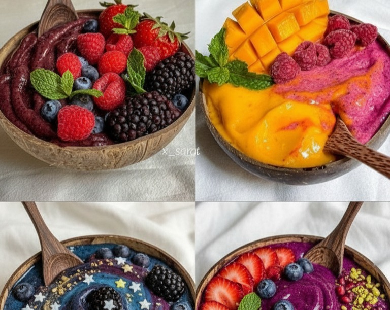 Cool Blue Açai Bowl Healthy Aesthetic Viral Breakfast serving