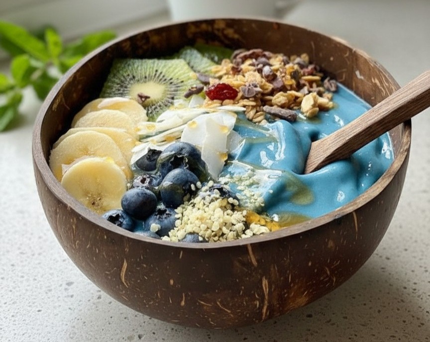 Cool Blue Smoothie Bowl Aesthetic High Protein Healthy Viral Breakfast overview