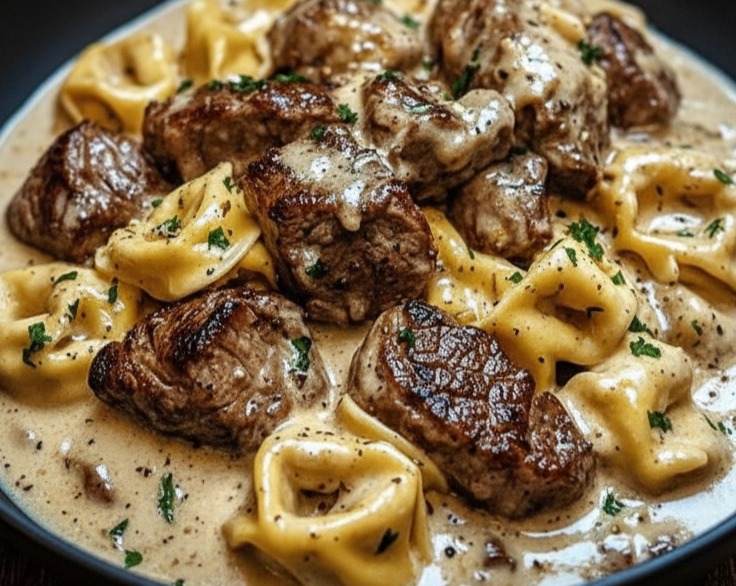 Garlic Steak Tortellini Skillet Dinner Quick Weeknight Steak Bites Pasta serving