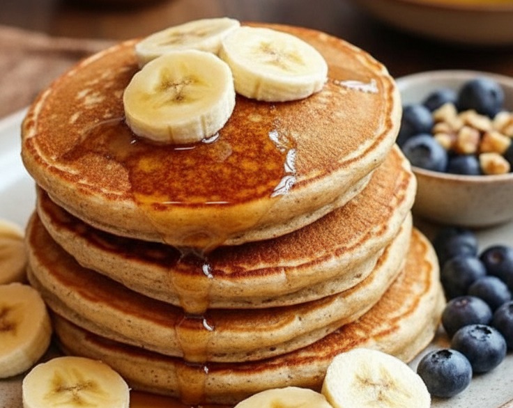 Healthy Carb Breakfast 3 Ingredient Banana Oatmeal Pancakes Recipe serving