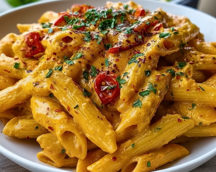 Roasted Red Pepper Pasta Easy Homemade Wholesome Weeknight Meal serving