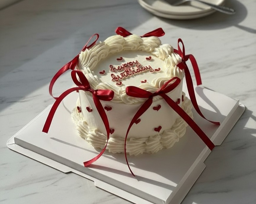 Vintage Red Bow Birthday Cake: Small Town Celebration Delight serving
