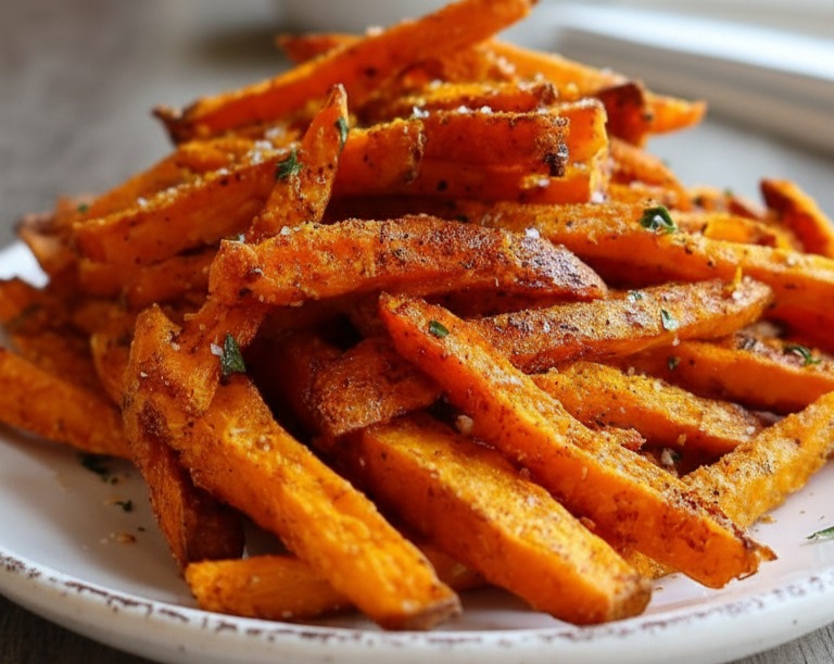 Crispy Sweet Potato Fries Oven Baked Veggie Side Recipe serving