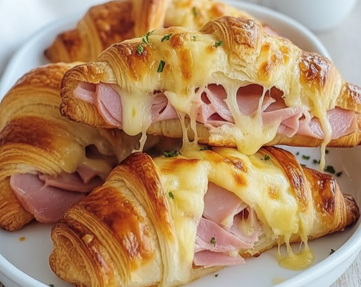 Baked Ham and Cheese Croissant Easy Breakfast Dish serving