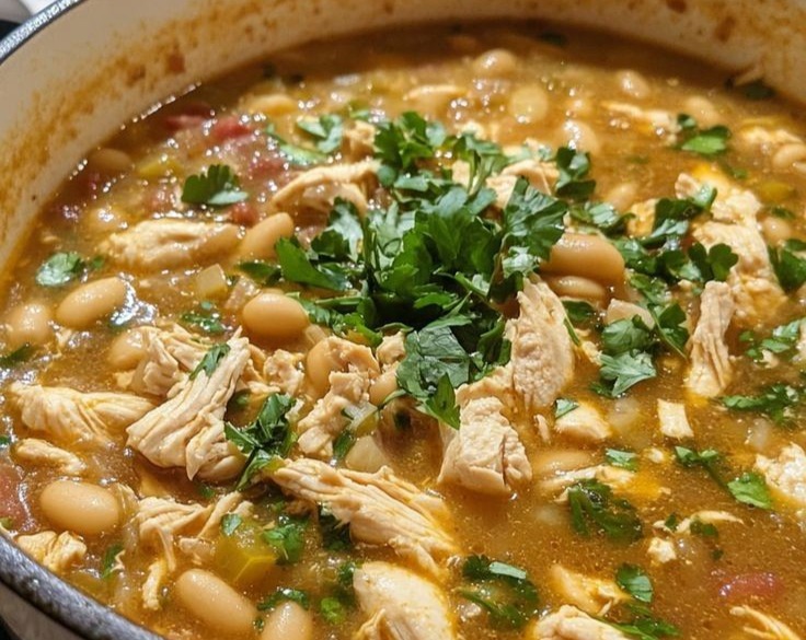 Small Town Healthy White Chicken Chili Recipe serving